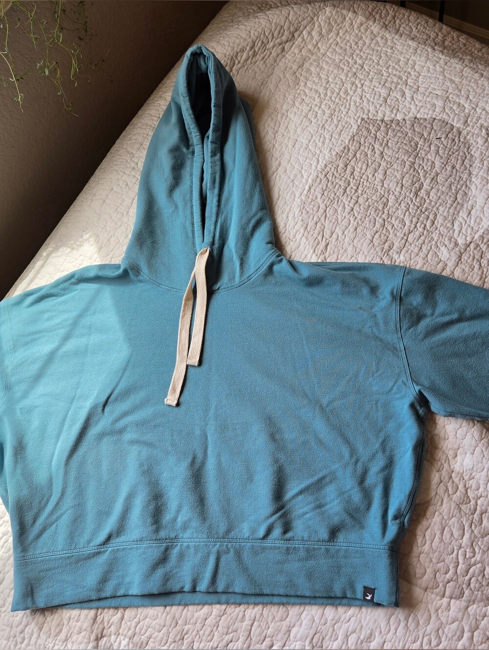 Glyder Teal Blue Women's Cropped Hoodie with Cream Drawstring